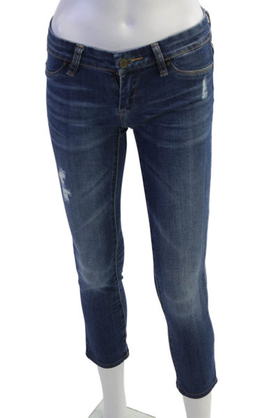 Blank NYC Women Ankle Cropped Skinny Jeans Dark Blue Low Rise Button Size 24