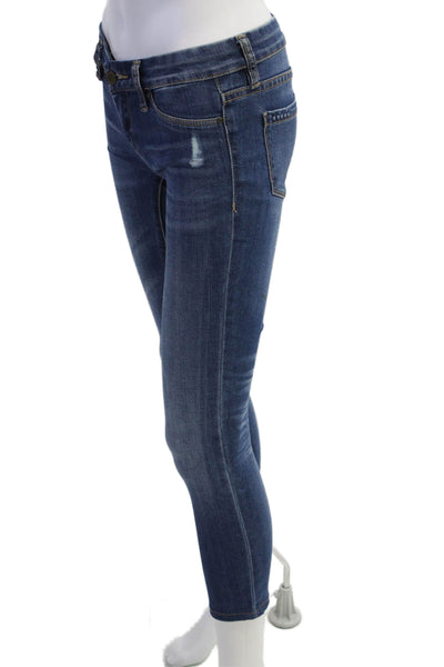 Blank NYC Women Ankle Cropped Skinny Jeans Dark Blue Low Rise Button Size 24