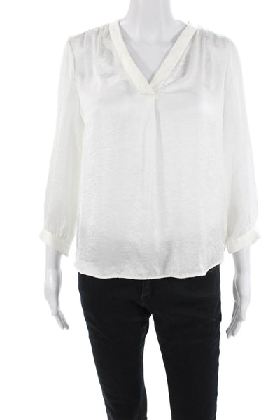 Vince Camuto Women Basic White V-Neck 3/4 Sleeve Polyester Blouse Size S