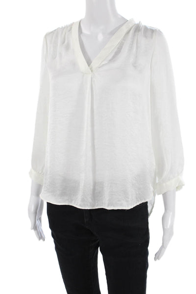 Vince Camuto Women Basic White V-Neck 3/4 Sleeve Polyester Blouse Size S