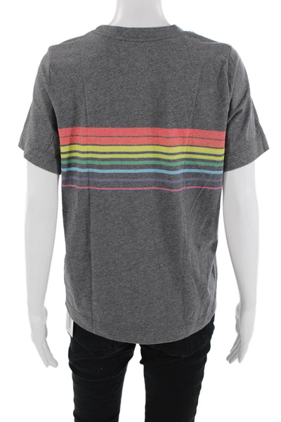 SOL ANGELES Women Striped Jersey Crewneck Short Sleeve Top Dark Gray Size L