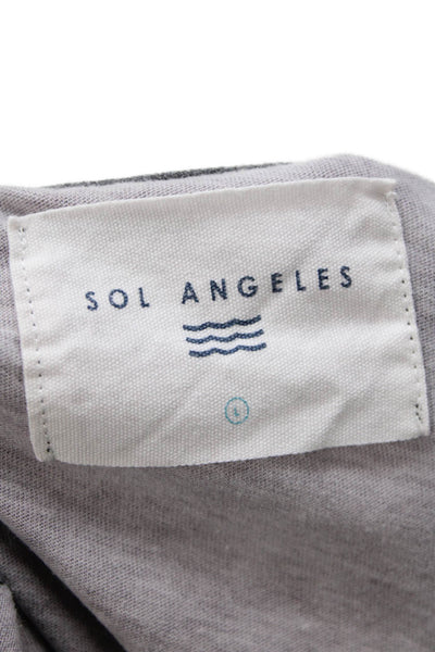 SOL ANGELES Women Striped Jersey Crewneck Short Sleeve Top Dark Gray Size L
