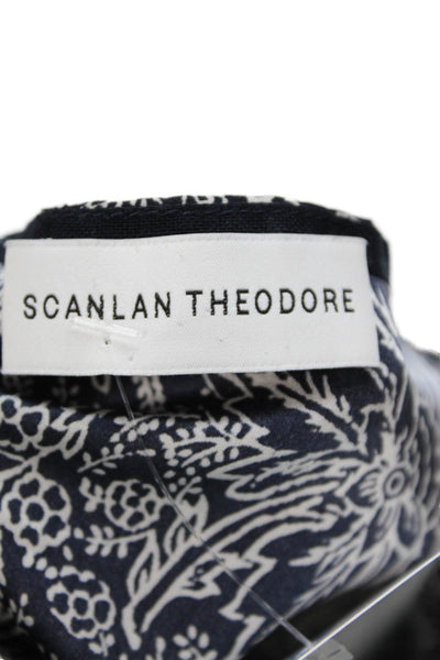 Scanlan Theodore Womens Dark Blue Floral Silk Camisole V-Neck Sleeveless Size S