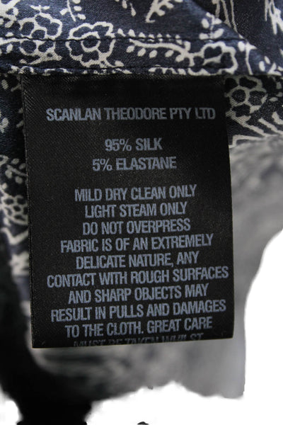 Scanlan Theodore Womens Dark Blue Floral Silk Camisole V-Neck Sleeveless Size S