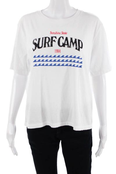 Designer Womens White 80s Graphic Crew Neck Jersey T-Shirt 100% Cotton Size L