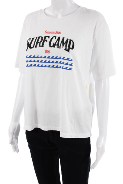 Designer Womens White 80s Graphic Crew Neck Jersey T-Shirt 100% Cotton Size L