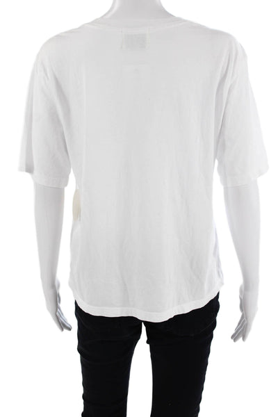 Designer Womens White 80s Graphic Crew Neck Jersey T-Shirt 100% Cotton Size L