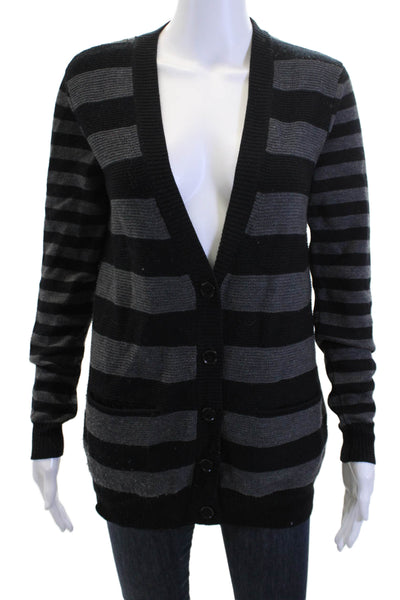 Jason Wu Women Cardigan Black Striped V-Neck Button Long Sleeve Size S