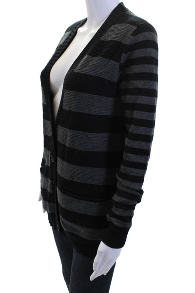 Jason Wu Women Cardigan Black Striped V-Neck Button Long Sleeve Size S