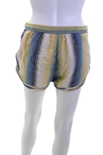 Warm Unisex Blue Striped Cotton Drawstring Beach Shorts Size S