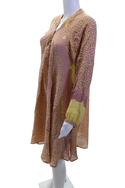 Natalie Martin Women Kaftan Dress Brown 100% Silk V-Neck Long Sleeve Size XS