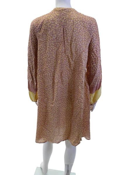 Natalie Martin Women Kaftan Dress Brown 100% Silk V-Neck Long Sleeve Size XS