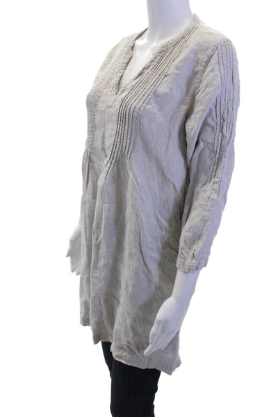 Tahari Women Tunic Linen V-Neck 3/4 Sleeve Gray Boho Size M