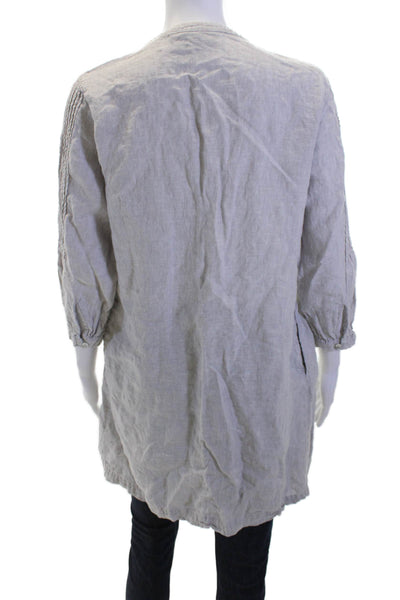 Tahari Women Tunic Linen V-Neck 3/4 Sleeve Gray Boho Size M