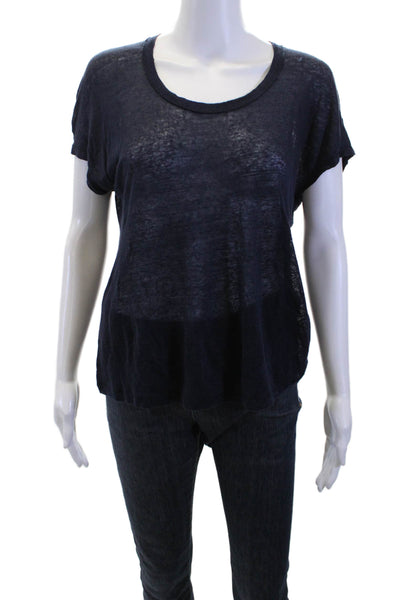 Vince Women Jersey Tee Dark Blue Linen Round Neck Short Sleeve Size XS