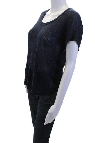 Vince Women Jersey Tee Dark Blue Linen Round Neck Short Sleeve Size XS