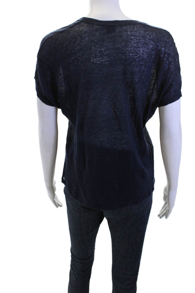 Vince Women Jersey Tee Dark Blue Linen Round Neck Short Sleeve Size XS