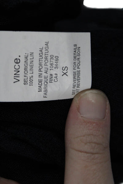 Vince Women Jersey Tee Dark Blue Linen Round Neck Short Sleeve Size XS
