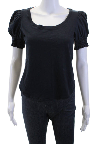 Cinq A Sept Women Black Cotton Basic T-Shirt Short Sleeve Round Neck Size XS