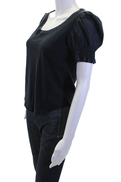 Cinq A Sept Women Black Cotton Basic T-Shirt Short Sleeve Round Neck Size XS
