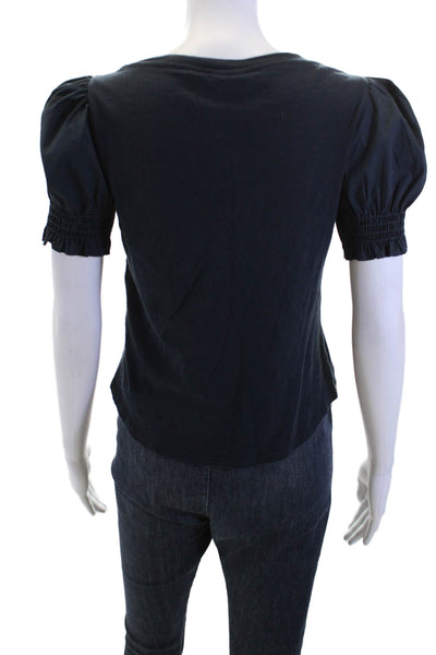 Cinq A Sept Women Black Cotton Basic T-Shirt Short Sleeve Round Neck Size XS