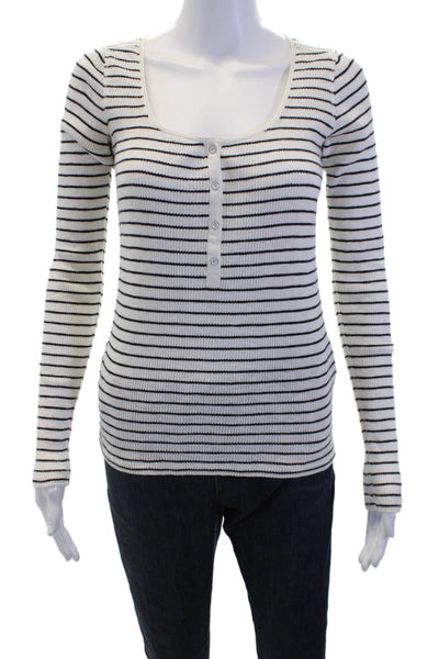 Rag & Bone Women White Striped Cotton Square Neck Button-Up Long Sleeve Size XS