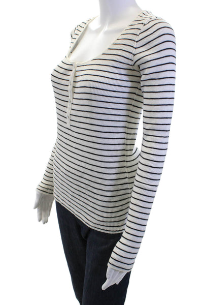 Rag & Bone Women White Striped Cotton Square Neck Button-Up Long Sleeve Size XS
