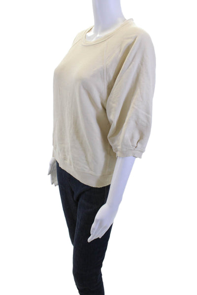 Amo Women Beige Cotton Crew Neck 3/4 Sleeve Pullover Sweatshirt Size XS