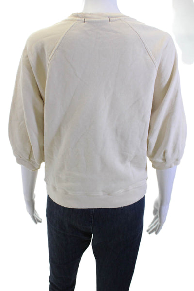 Amo Women Beige Cotton Crew Neck 3/4 Sleeve Pullover Sweatshirt Size XS