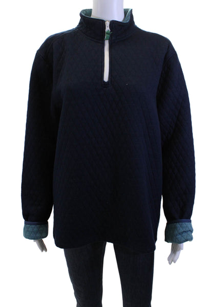 J Crew Unisex Henley Sweatshirt Dark Blue Mock Neck Argyle Size L