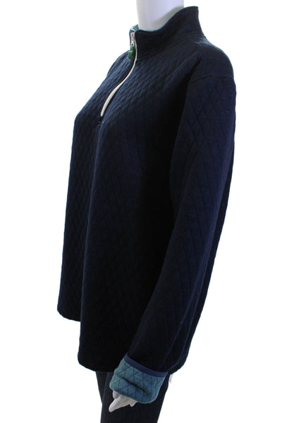 J Crew Unisex Henley Sweatshirt Dark Blue Mock Neck Argyle Size L