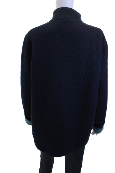 J Crew Unisex Henley Sweatshirt Dark Blue Mock Neck Argyle Size L