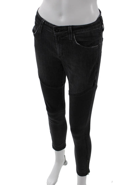 James Jeans Women Skinny Ankle Biker Jeans Black Low Rise Button Size 27