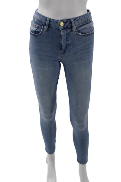 Frame Women Ankle Skinny Jeans Light Blue Mid Rise Button Size 1