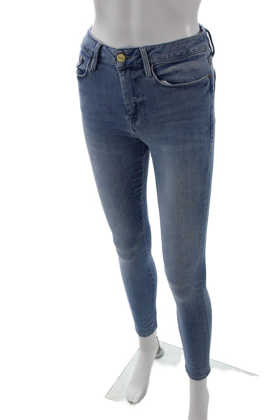 Frame Women Ankle Skinny Jeans Light Blue Mid Rise Button Size 1