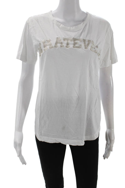 Cynthia Rowley Women White Graphic Quote Basic T-Shirt 100% Cotton Size XS