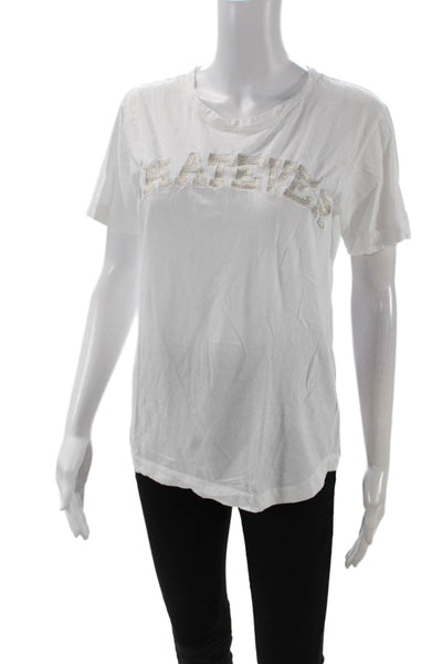 Cynthia Rowley Women White Graphic Quote Basic T-Shirt 100% Cotton Size XS