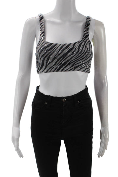 ITMFL Women Cropped Zebra Print Black Square Neck Tank Sleeveless Size XS