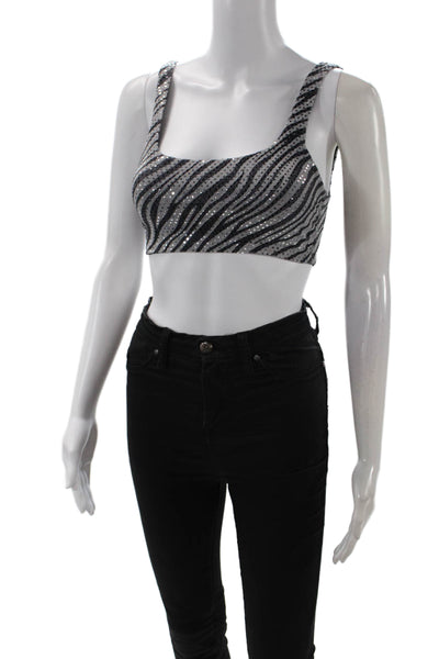 ITMFL Women Cropped Zebra Print Black Square Neck Tank Sleeveless Size XS