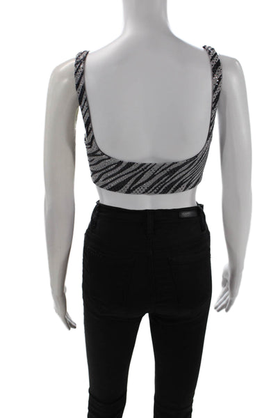 ITMFL Women Cropped Zebra Print Black Square Neck Tank Sleeveless Size XS