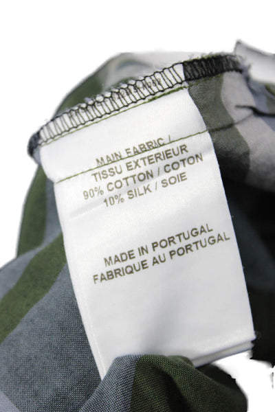 OFFICINE GENERALE Womens Plaid Collared Button-Up Dark Blue Cotton-Silk Size XS