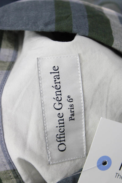 OFFICINE GENERALE Womens Plaid Collared Button-Up Dark Blue Cotton-Silk Size XS
