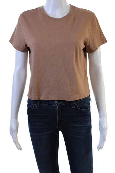 Uniqlo Womens Brown Cropped Crew Neck Short Sleeve Cotton T-Shirt Size S