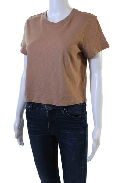 Uniqlo Womens Brown Cropped Crew Neck Short Sleeve Cotton T-Shirt Size S