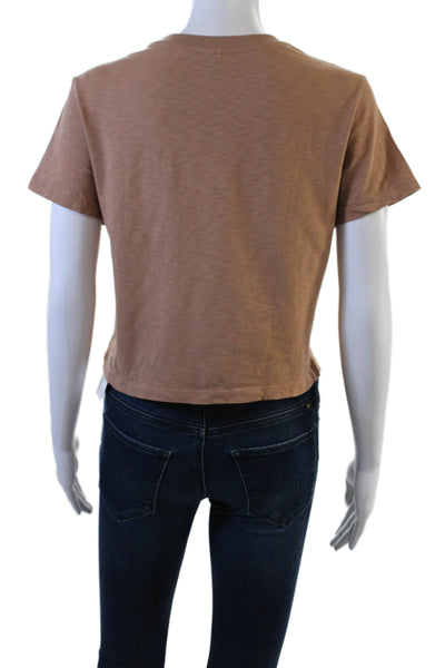 Uniqlo Womens Brown Cropped Crew Neck Short Sleeve Cotton T-Shirt Size S