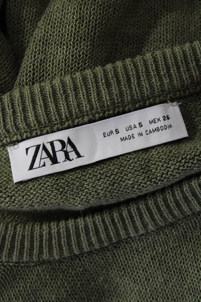 Zara Women Pullover Sweater Army Green Crew Neck Long Sleeve Size S