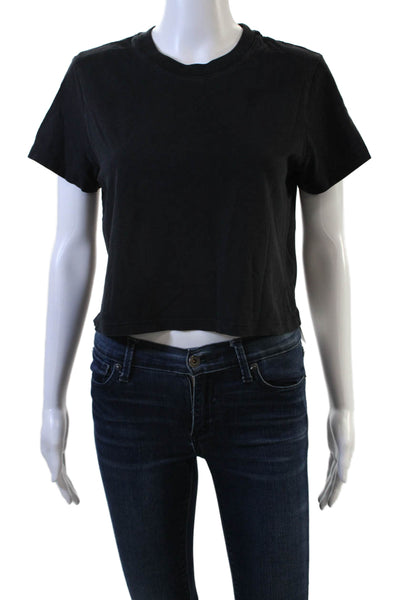 Uniqlo Womens Cropped Basic Black Cotton Crew Neck T-Shirt Short Sleeve Size S
