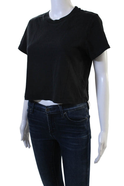 Uniqlo Womens Cropped Basic Black Cotton Crew Neck T-Shirt Short Sleeve Size S