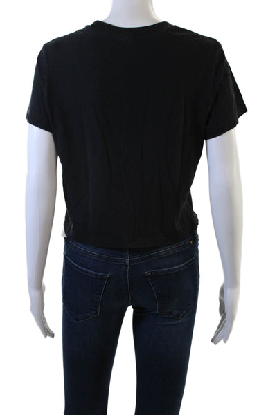 Uniqlo Womens Cropped Basic Black Cotton Crew Neck T-Shirt Short Sleeve Size S