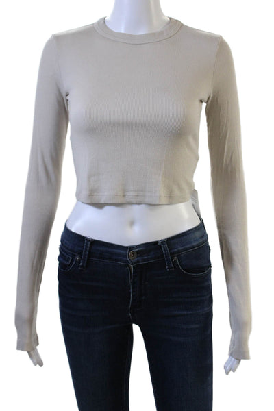 Cotton Citizen Womens Cropped Basic T-Shirt Beige Crew Neck Size XS